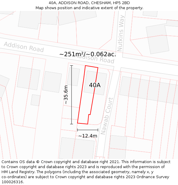 40A, ADDISON ROAD, CHESHAM, HP5 2BD: Plot and title map