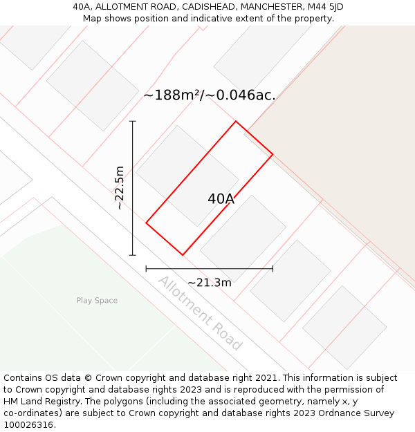 40A, ALLOTMENT ROAD, CADISHEAD, MANCHESTER, M44 5JD: Plot and title map