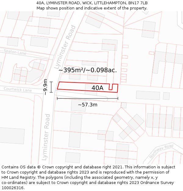 40A, LYMINSTER ROAD, WICK, LITTLEHAMPTON, BN17 7LB: Plot and title map