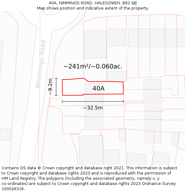 40A, NIMMINGS ROAD, HALESOWEN, B62 9JE: Plot and title map