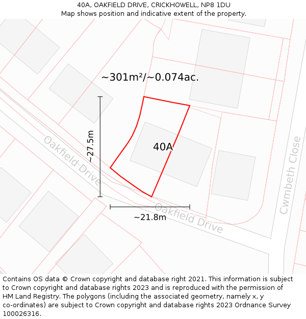 40A, OAKFIELD DRIVE, CRICKHOWELL, NP8 1DU: Plot and title map