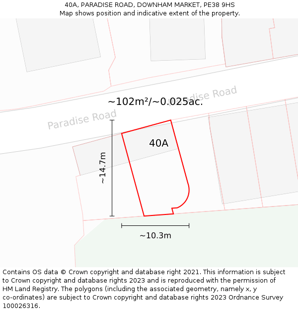 40A, PARADISE ROAD, DOWNHAM MARKET, PE38 9HS: Plot and title map