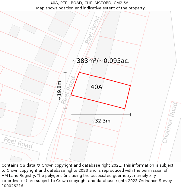 40A, PEEL ROAD, CHELMSFORD, CM2 6AH: Plot and title map