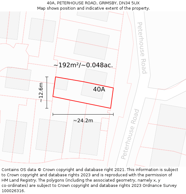 40A, PETERHOUSE ROAD, GRIMSBY, DN34 5UX: Plot and title map