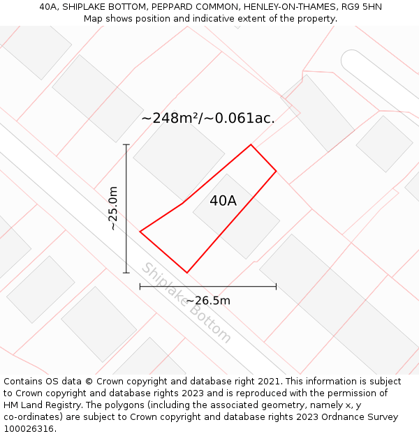 40A, SHIPLAKE BOTTOM, PEPPARD COMMON, HENLEY-ON-THAMES, RG9 5HN: Plot and title map