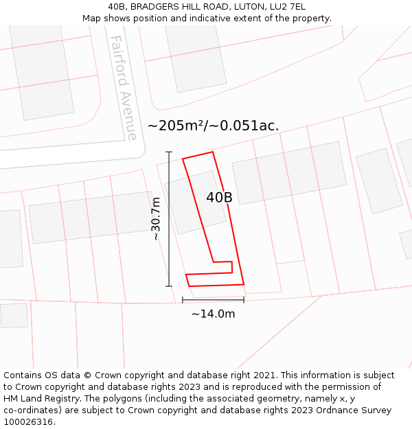 40B, BRADGERS HILL ROAD, LUTON, LU2 7EL: Plot and title map