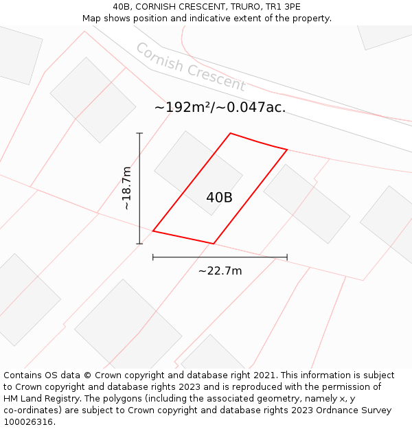 40B, CORNISH CRESCENT, TRURO, TR1 3PE: Plot and title map
