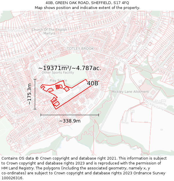 40B, GREEN OAK ROAD, SHEFFIELD, S17 4FQ: Plot and title map
