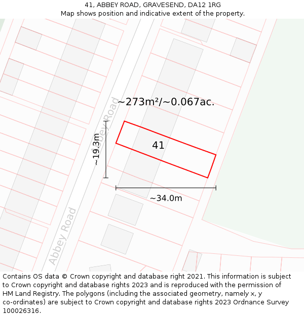 41, ABBEY ROAD, GRAVESEND, DA12 1RG: Plot and title map