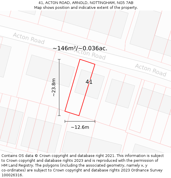 41, ACTON ROAD, ARNOLD, NOTTINGHAM, NG5 7AB: Plot and title map