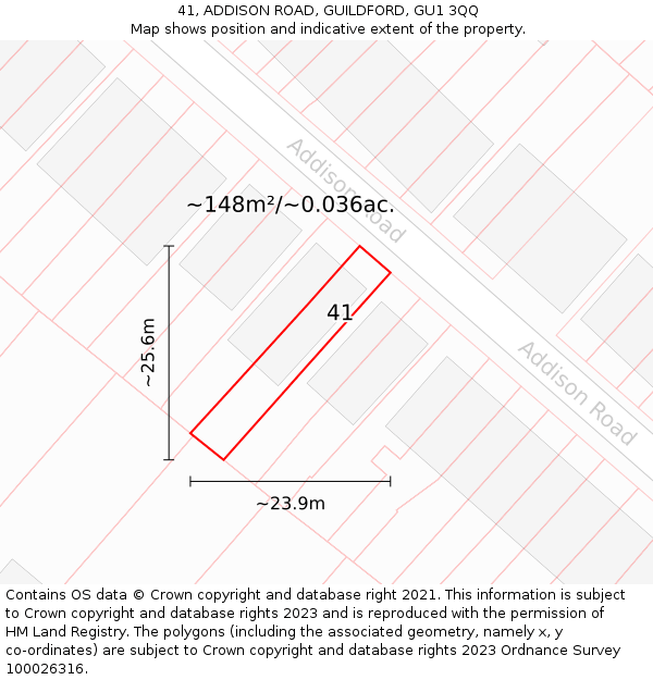 41, ADDISON ROAD, GUILDFORD, GU1 3QQ: Plot and title map