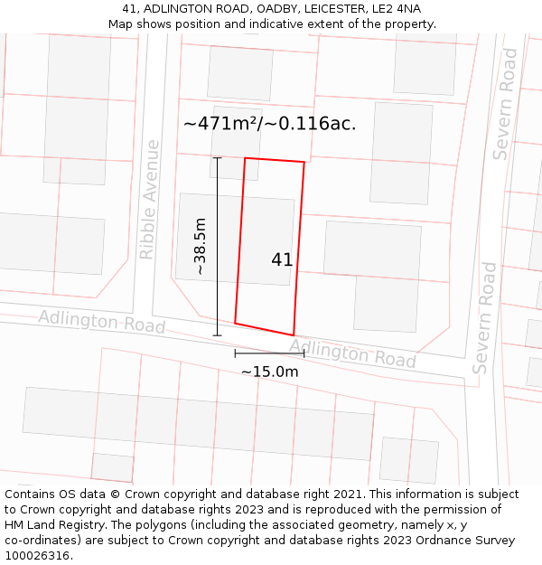 41, ADLINGTON ROAD, OADBY, LEICESTER, LE2 4NA: Plot and title map