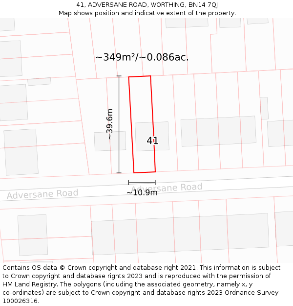 41, ADVERSANE ROAD, WORTHING, BN14 7QJ: Plot and title map
