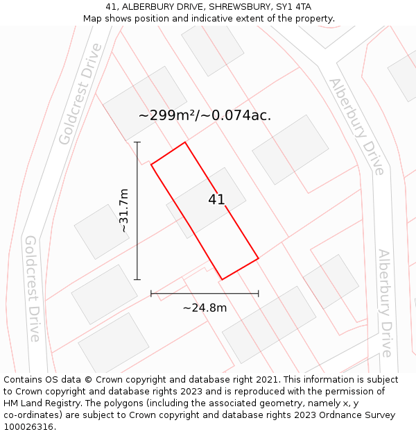 41, ALBERBURY DRIVE, SHREWSBURY, SY1 4TA: Plot and title map