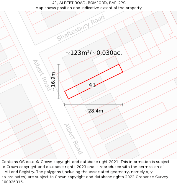 41, ALBERT ROAD, ROMFORD, RM1 2PS: Plot and title map