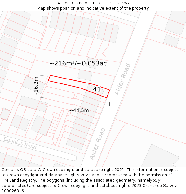 41, ALDER ROAD, POOLE, BH12 2AA: Plot and title map