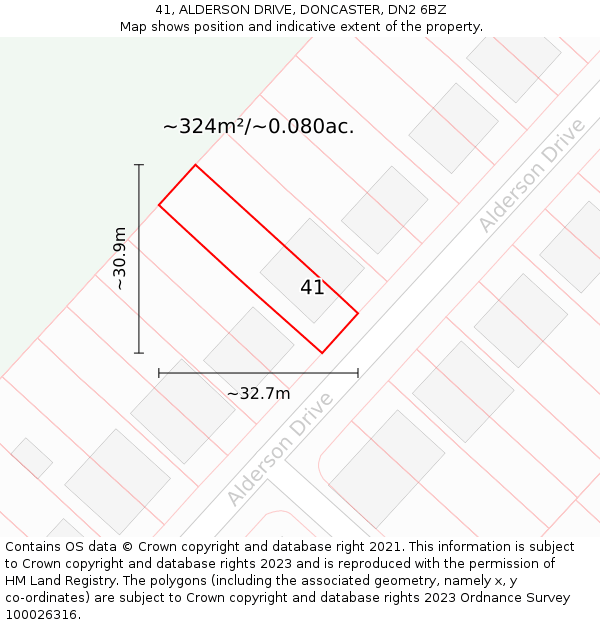 41, ALDERSON DRIVE, DONCASTER, DN2 6BZ: Plot and title map