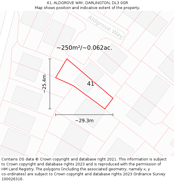 41, ALDGROVE WAY, DARLINGTON, DL3 0GR: Plot and title map