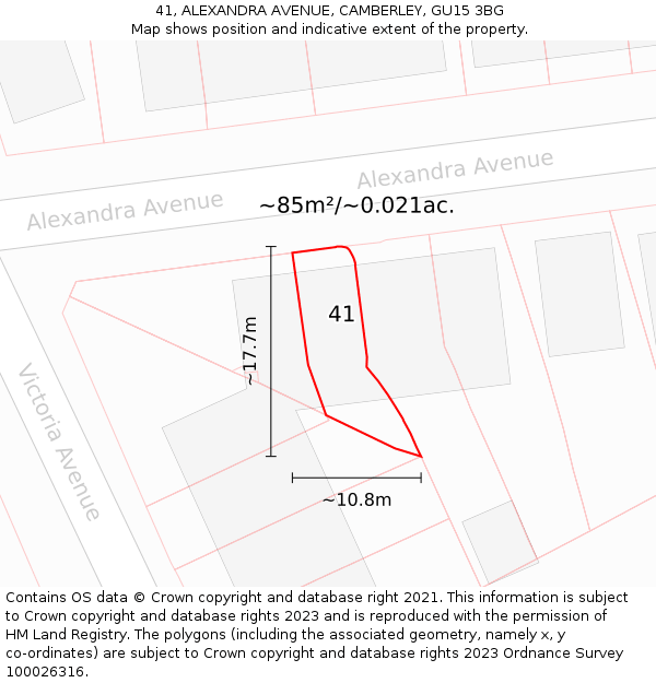 41, ALEXANDRA AVENUE, CAMBERLEY, GU15 3BG: Plot and title map