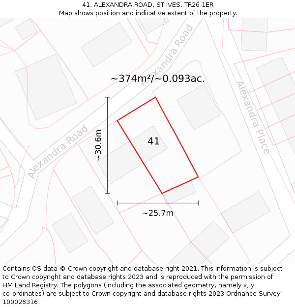 41, ALEXANDRA ROAD, ST IVES, TR26 1ER: Plot and title map