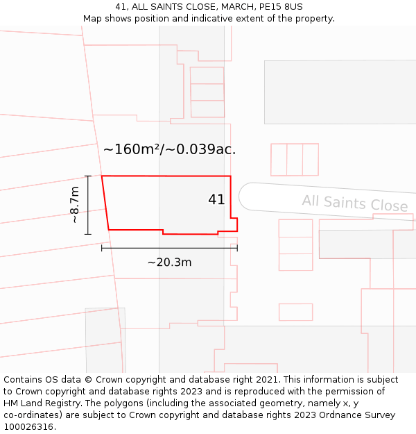 41, ALL SAINTS CLOSE, MARCH, PE15 8US: Plot and title map
