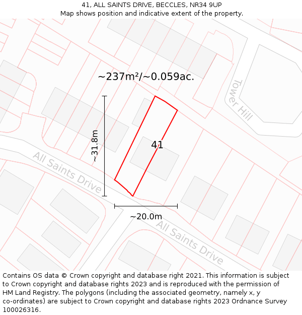 41, ALL SAINTS DRIVE, BECCLES, NR34 9UP: Plot and title map