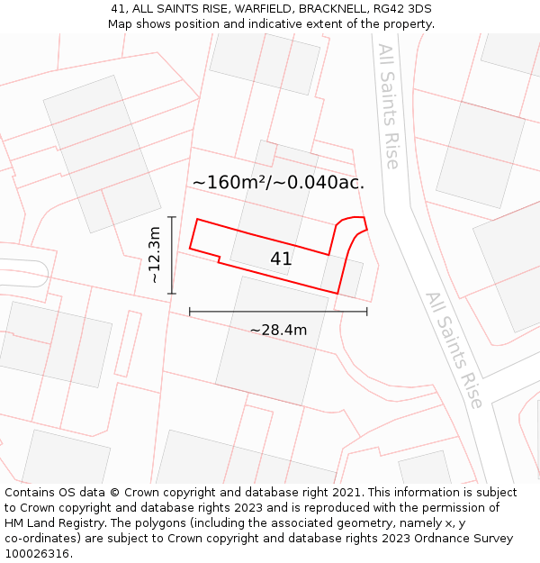 41, ALL SAINTS RISE, WARFIELD, BRACKNELL, RG42 3DS: Plot and title map