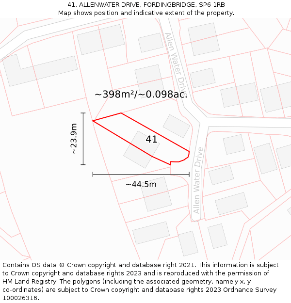 41, ALLENWATER DRIVE, FORDINGBRIDGE, SP6 1RB: Plot and title map