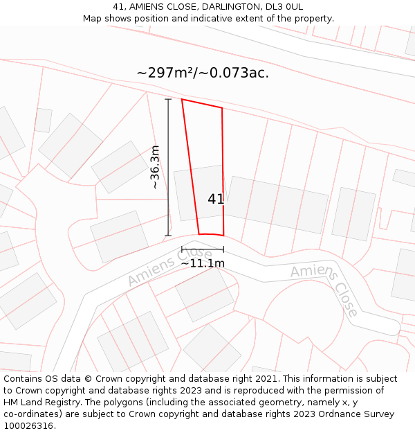 41, AMIENS CLOSE, DARLINGTON, DL3 0UL: Plot and title map