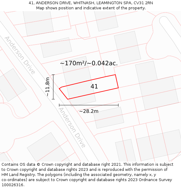41, ANDERSON DRIVE, WHITNASH, LEAMINGTON SPA, CV31 2RN: Plot and title map