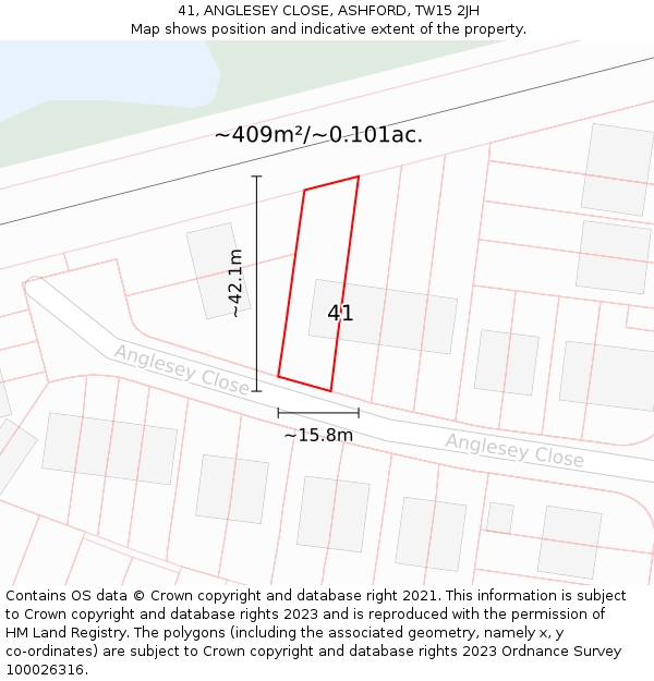 41, ANGLESEY CLOSE, ASHFORD, TW15 2JH: Plot and title map