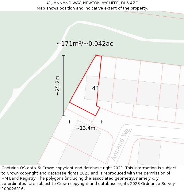 41, ANNAND WAY, NEWTON AYCLIFFE, DL5 4ZD: Plot and title map