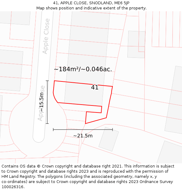 41, APPLE CLOSE, SNODLAND, ME6 5JP: Plot and title map