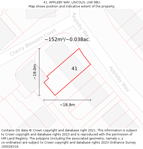 41, APPLEBY WAY, LINCOLN, LN6 0BU: Plot and title map