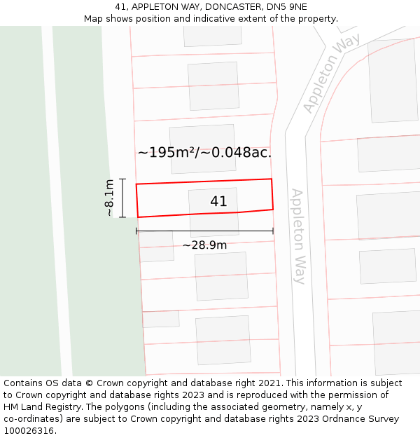 41, APPLETON WAY, DONCASTER, DN5 9NE: Plot and title map