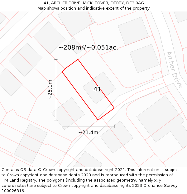 41, ARCHER DRIVE, MICKLEOVER, DERBY, DE3 0AG: Plot and title map