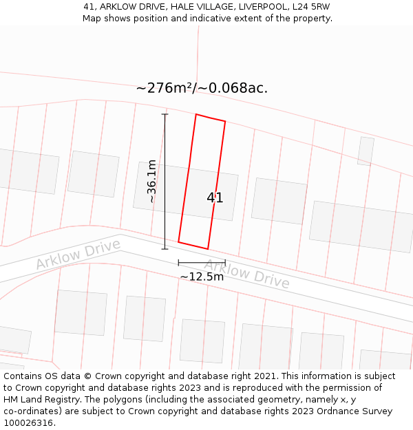 41, ARKLOW DRIVE, HALE VILLAGE, LIVERPOOL, L24 5RW: Plot and title map