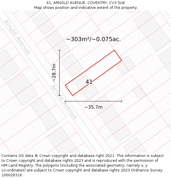 41, ARNOLD AVENUE, COVENTRY, CV3 5LW: Plot and title map