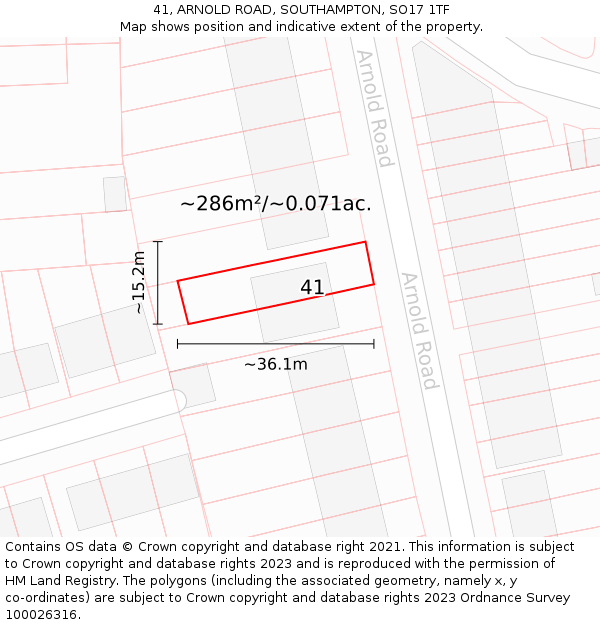41, ARNOLD ROAD, SOUTHAMPTON, SO17 1TF: Plot and title map