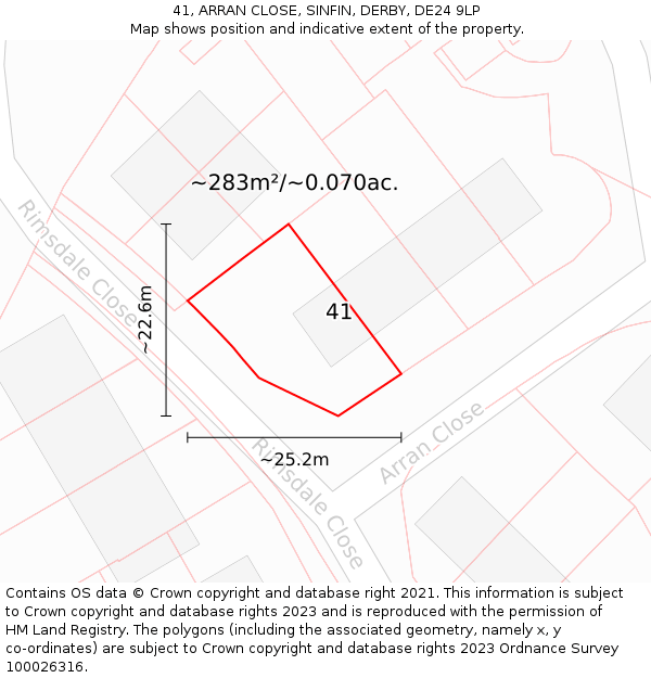 41, ARRAN CLOSE, SINFIN, DERBY, DE24 9LP: Plot and title map
