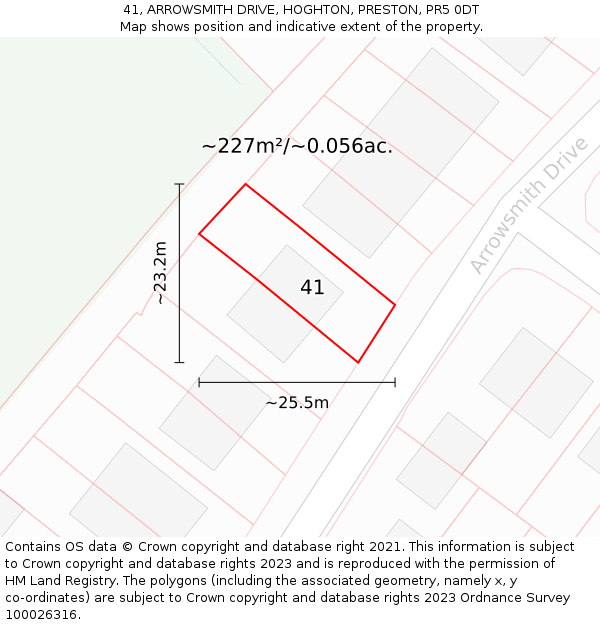 41, ARROWSMITH DRIVE, HOGHTON, PRESTON, PR5 0DT: Plot and title map
