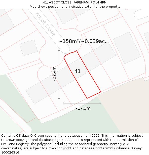41, ASCOT CLOSE, FAREHAM, PO14 4RN: Plot and title map
