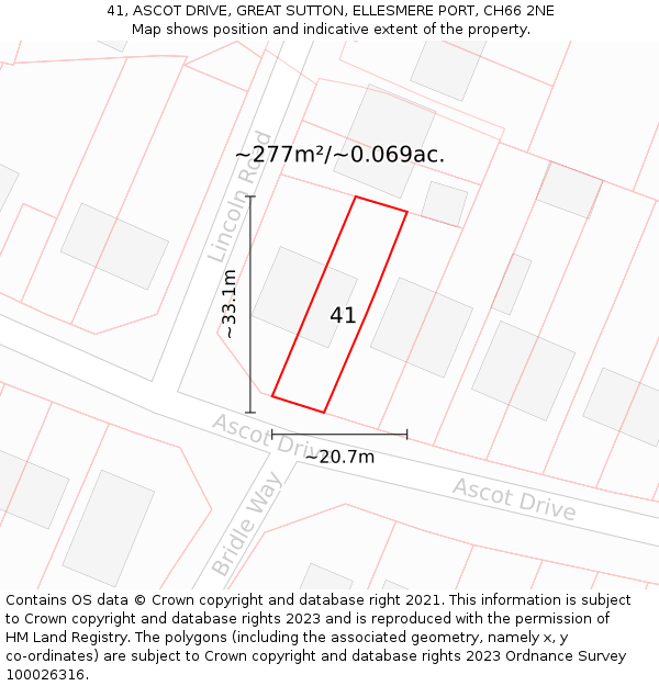 41, ASCOT DRIVE, GREAT SUTTON, ELLESMERE PORT, CH66 2NE: Plot and title map