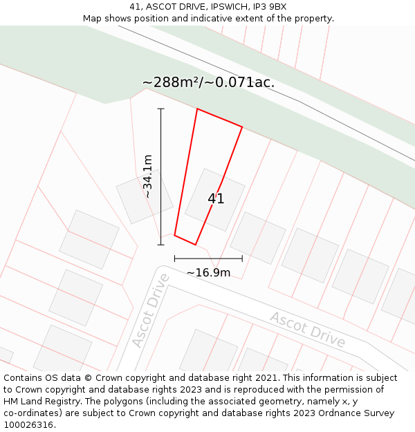 41, ASCOT DRIVE, IPSWICH, IP3 9BX: Plot and title map
