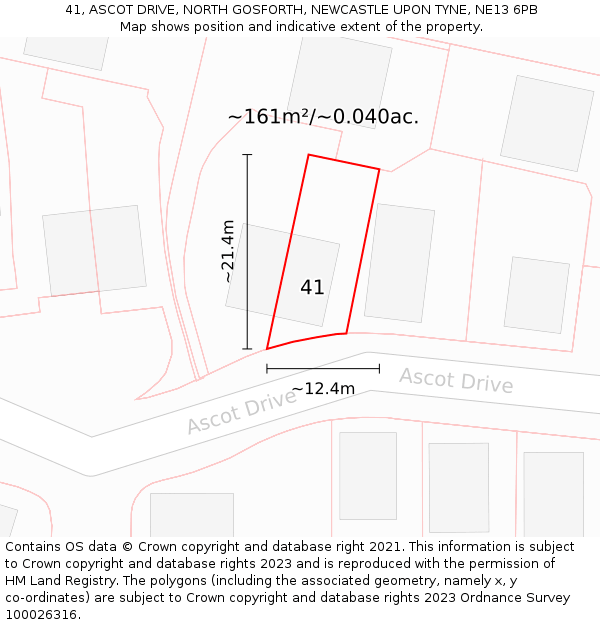 41, ASCOT DRIVE, NORTH GOSFORTH, NEWCASTLE UPON TYNE, NE13 6PB: Plot and title map