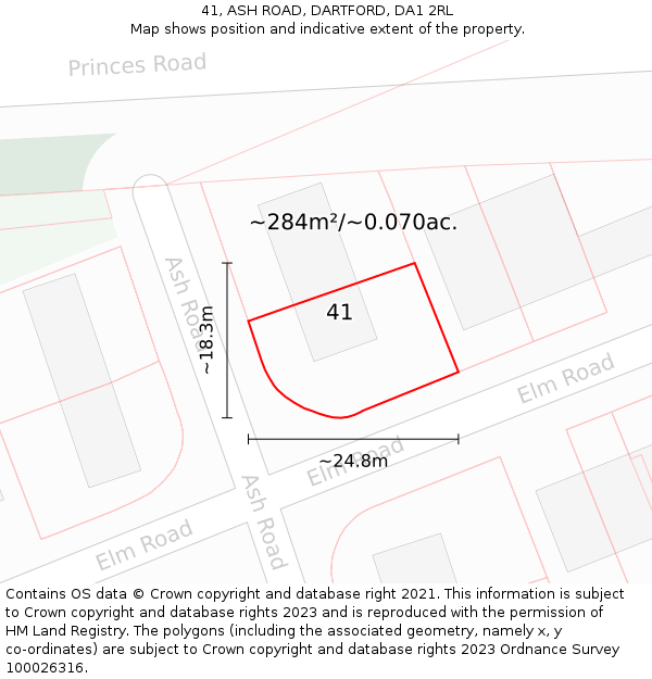 41, ASH ROAD, DARTFORD, DA1 2RL: Plot and title map