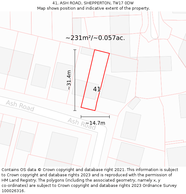 41, ASH ROAD, SHEPPERTON, TW17 0DW: Plot and title map