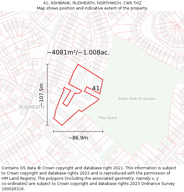 41, ASHBANK, RUDHEATH, NORTHWICH, CW9 7HZ: Plot and title map