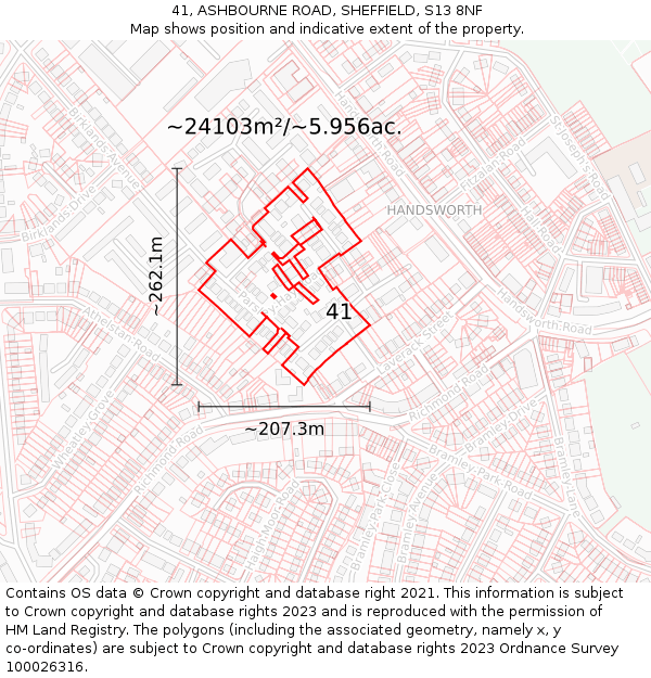 41, ASHBOURNE ROAD, SHEFFIELD, S13 8NF: Plot and title map