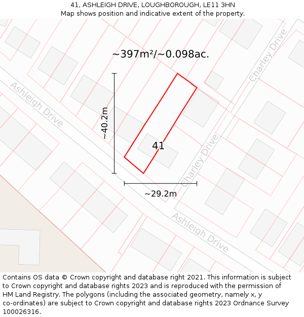 41, ASHLEIGH DRIVE, LOUGHBOROUGH, LE11 3HN: Plot and title map